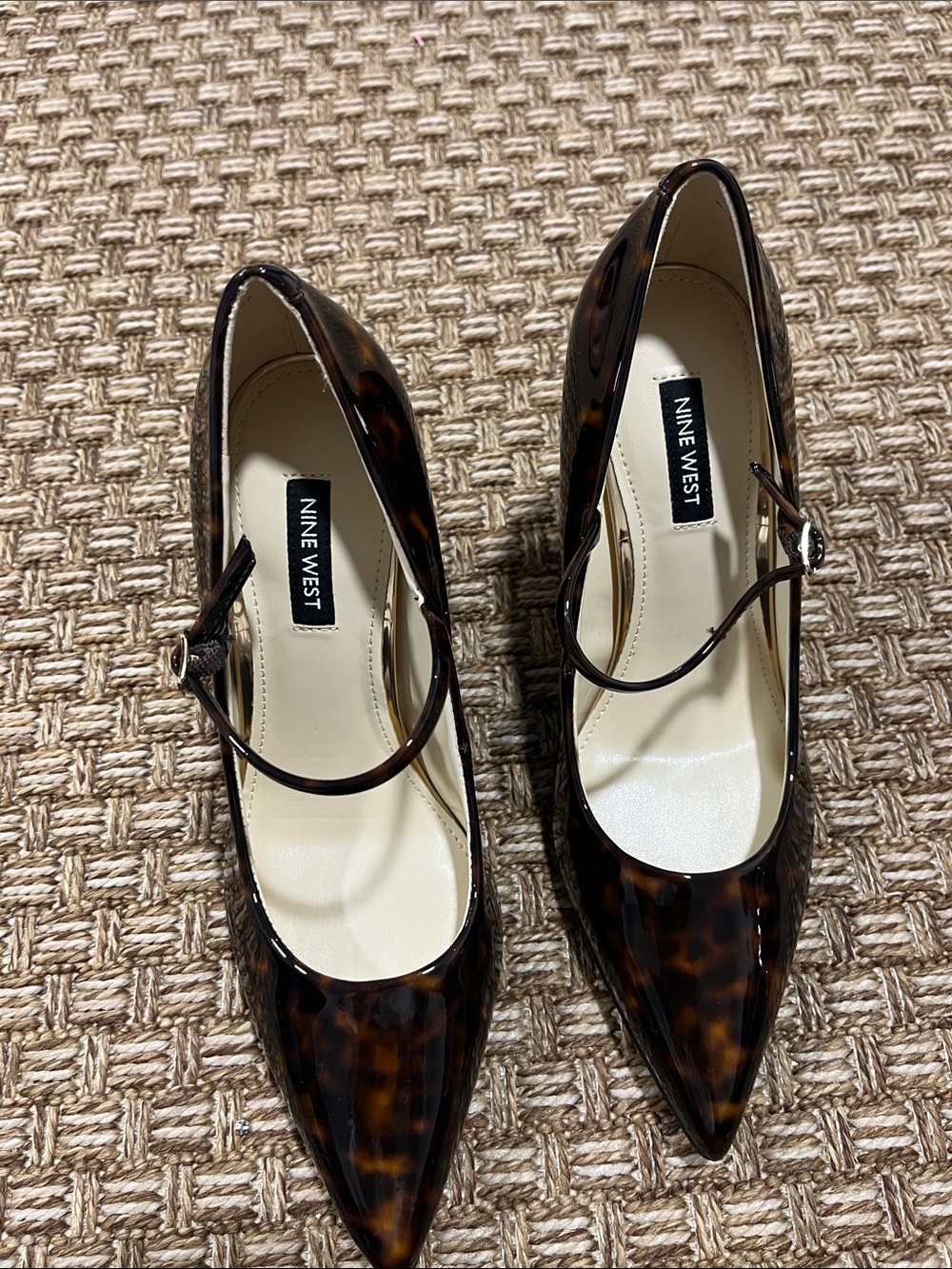 Nine West Tortoiseshell Patent Mary Jane Pointed Pumps - Brown/Black - Picture 12 of 13
